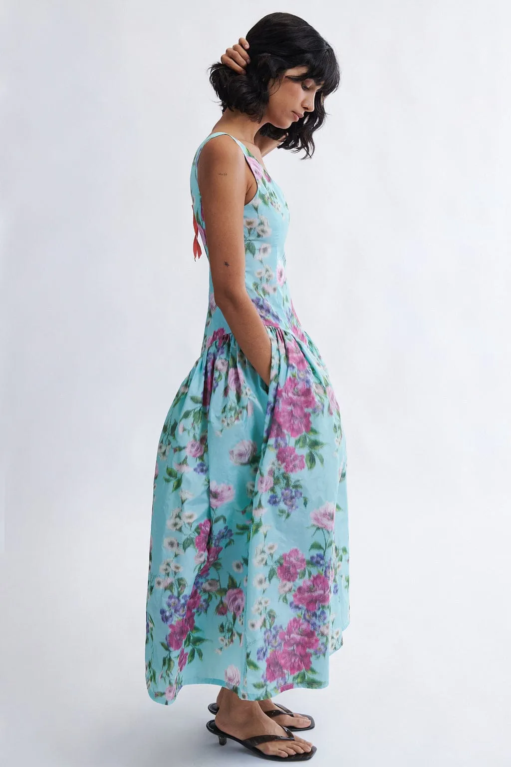Vivienne Maxi Dress in Aqua Floral Taffeta sold by Eliza Faulkner product image thumbnail 3