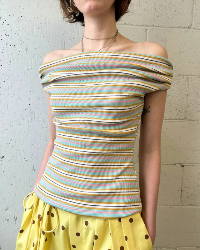 Juniper Off-Shoulder Top in White Stripe made by Eliza Faulkner