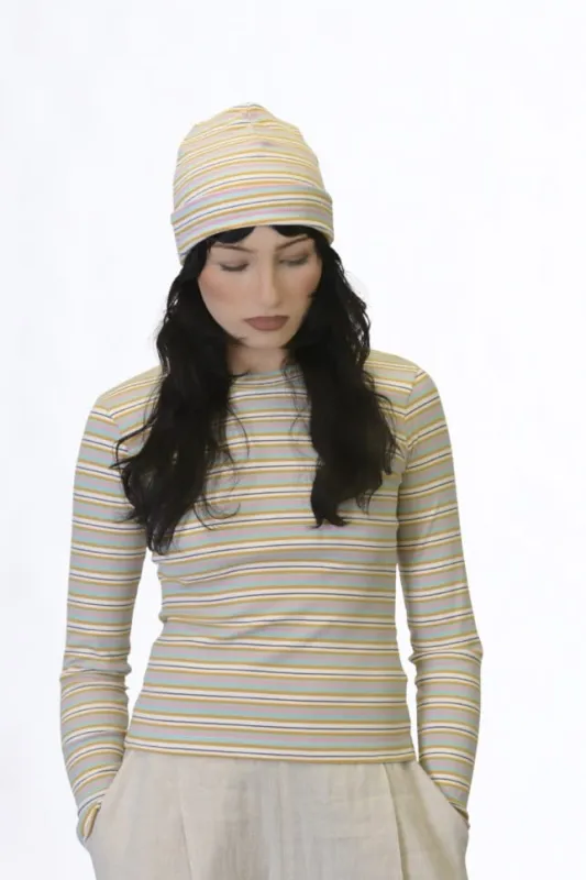Beanie in Off-White Stripe made by Eliza Faulkner