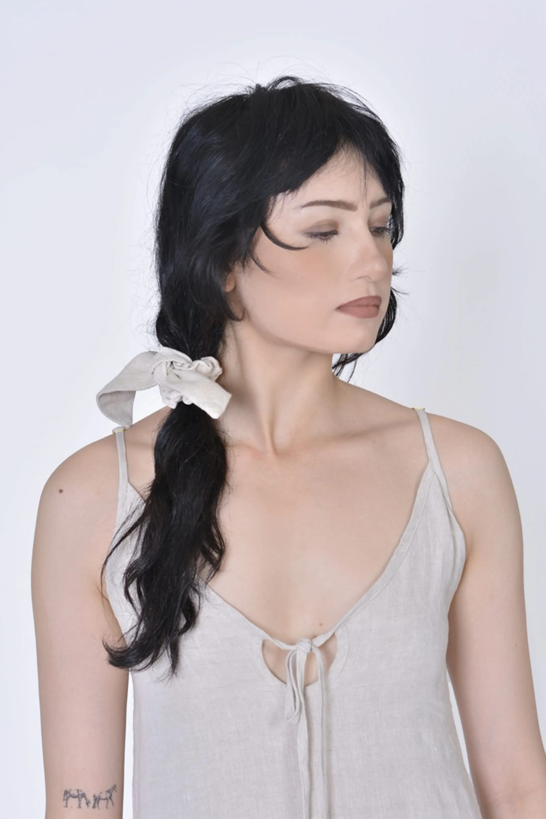 Bow-Tie "Bunni" Scrunchie in Natural Linen sold by Eliza Faulkner product image thumbnail 3