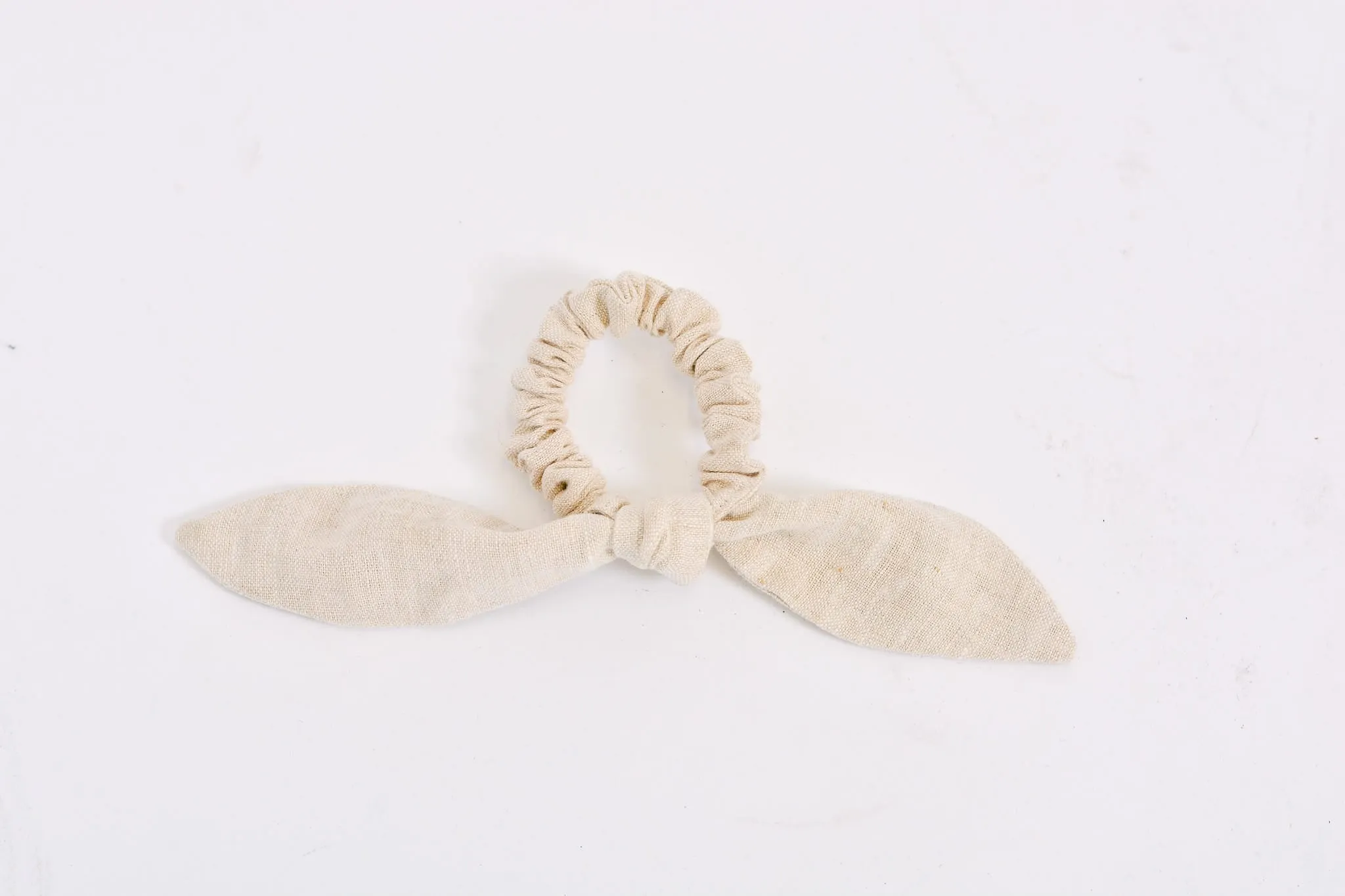 Bow-Tie "Bunni" Scrunchie in Natural Linen sold by Eliza Faulkner product image thumbnail 2