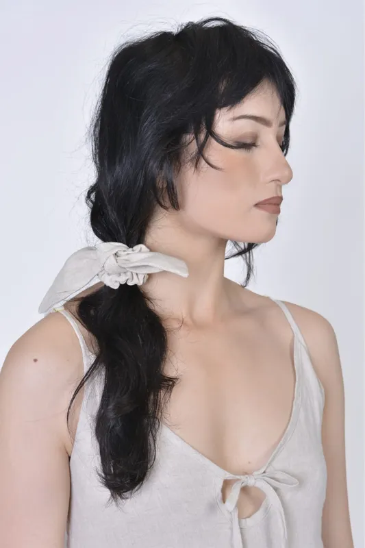 Bow-Tie "Bunni" Scrunchie in Natural Linen made by Eliza Faulkner