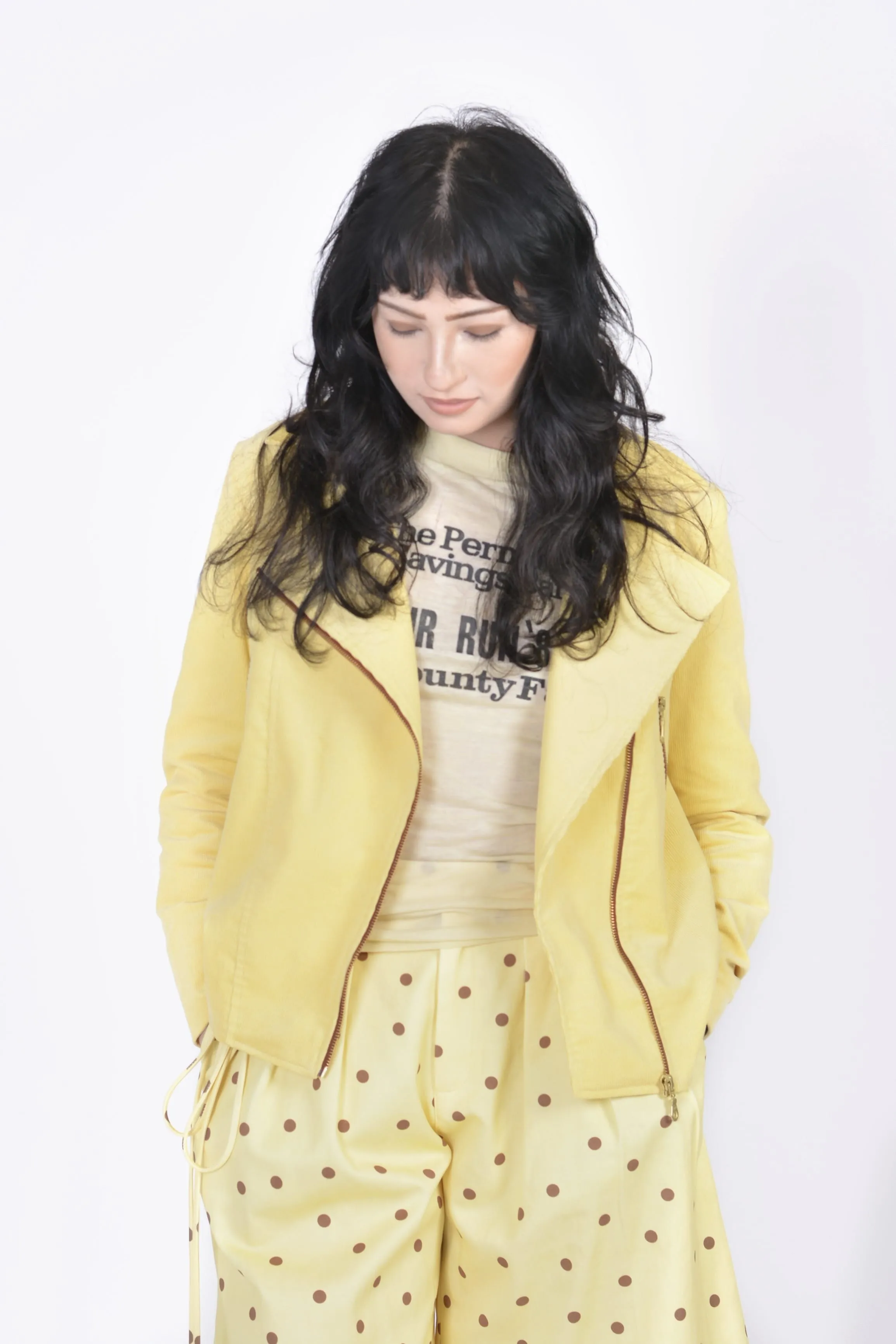 Marigold Moto Jacket in Yellow Corduroy sold by Eliza Faulkner