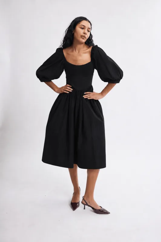 Maria Dress in Black Cotton made by Eliza Faulkner