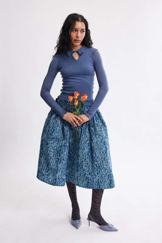 Audrey Skirt in Blue Leopard Taffeta made by Eliza Faulkner