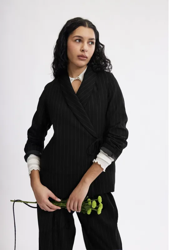 Blythe Blazer in Black Pinstripe made by Eliza Faulkner