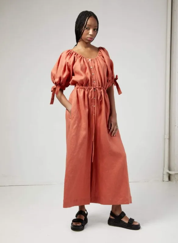 Terracotta Linen Jumpsuit sold by Eliza Faulkner