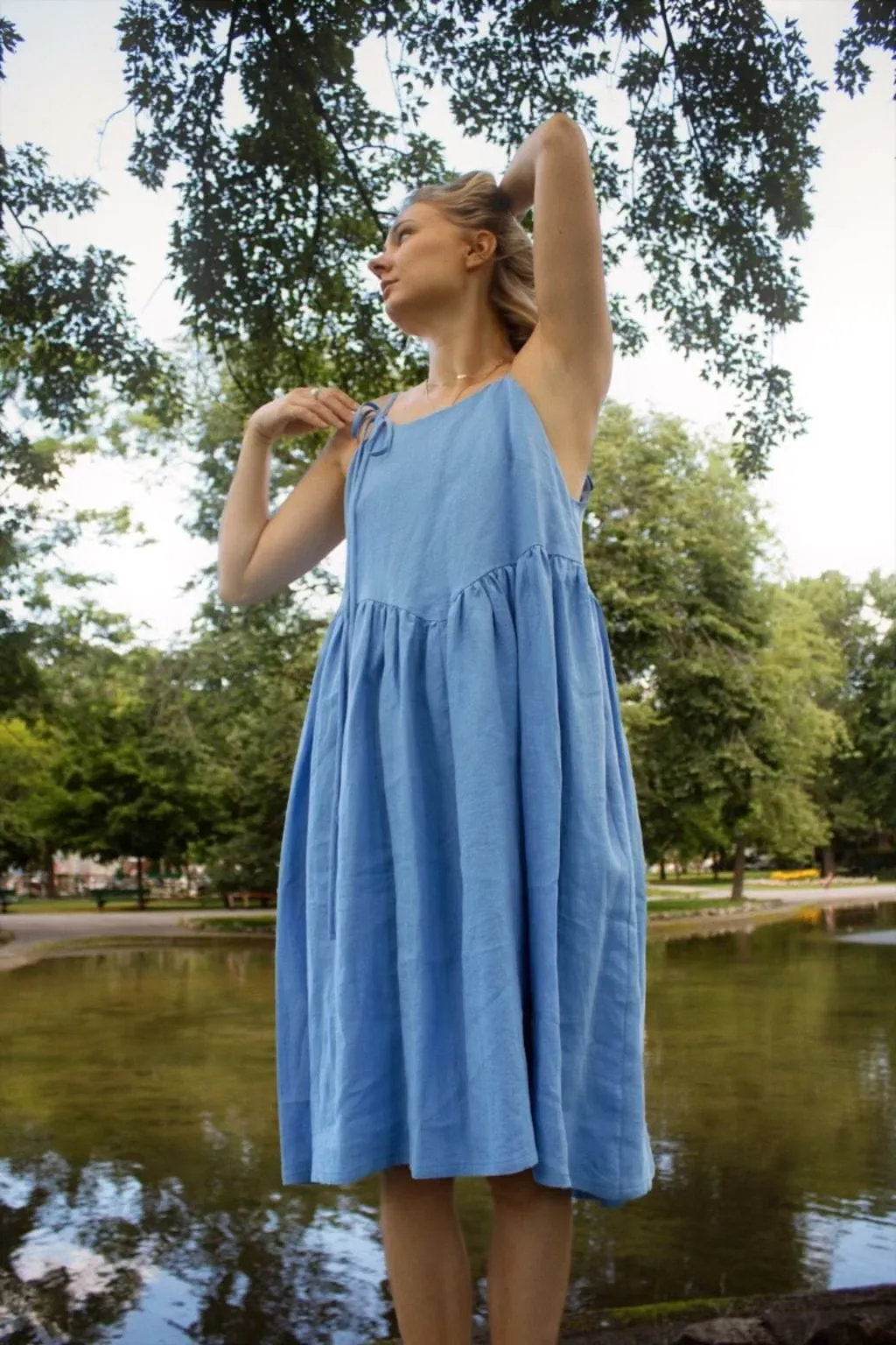 Amelie Dress Blue Linen sold by Eliza Faulkner