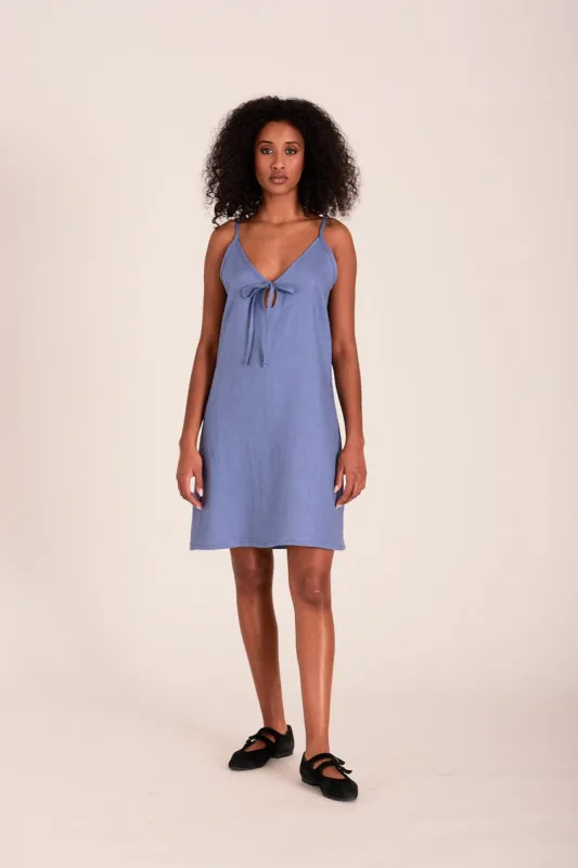 Drew Slip Dress Periwinkle Blue Linen made by Eliza Faulkner