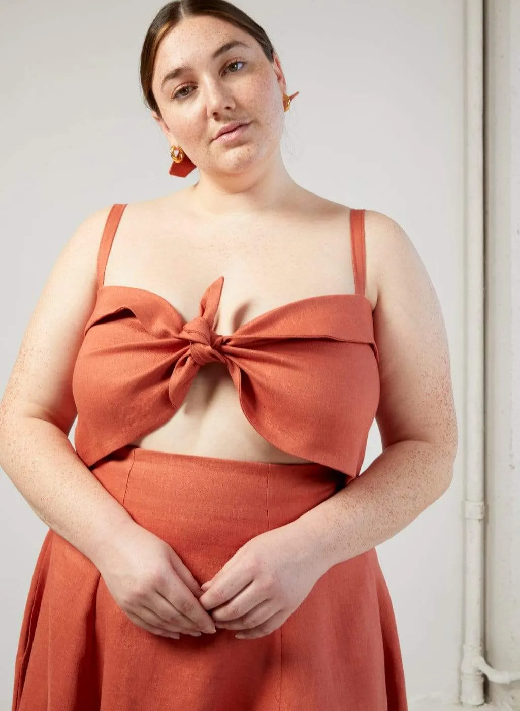 Terracotta Linen Molly Top sold by Eliza Faulkner