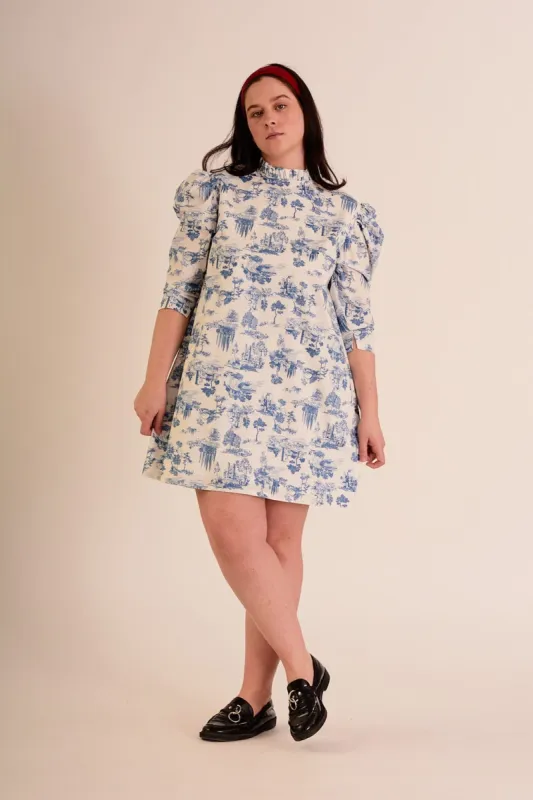 Luella Dress Blue Toile De Jouy sold by Eliza Faulkner