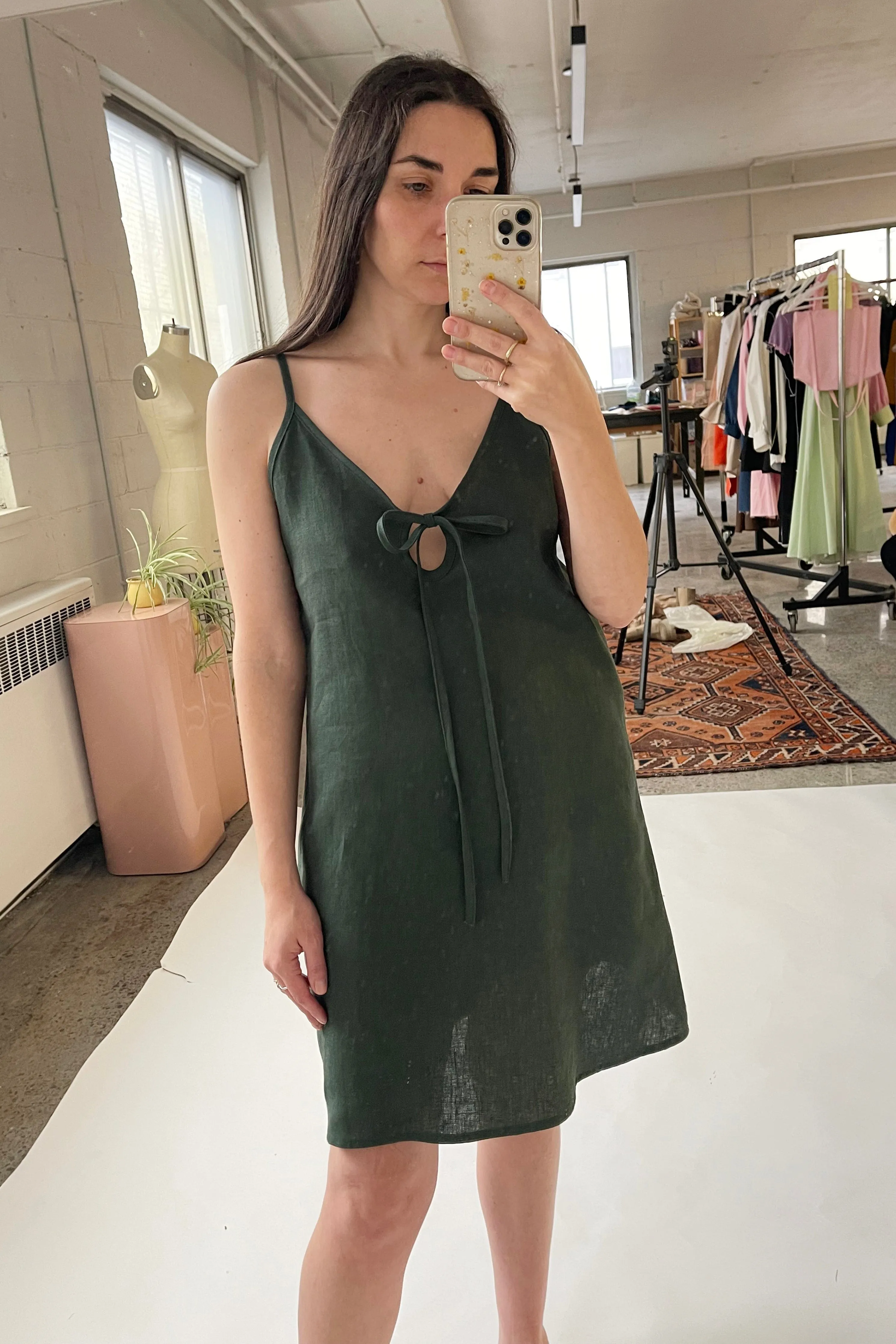 Forest Green Linen Slip Dress sold by Eliza Faulkner product image thumbnail 2