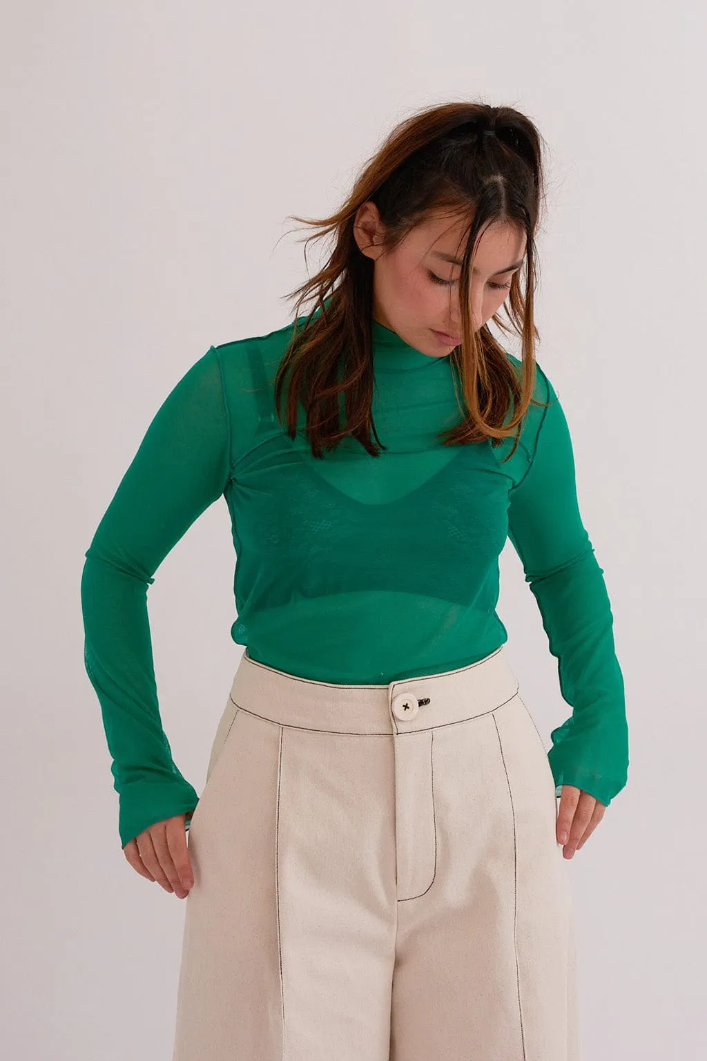 Wave Mesh Turtleneck Teal sold by Eliza Faulkner