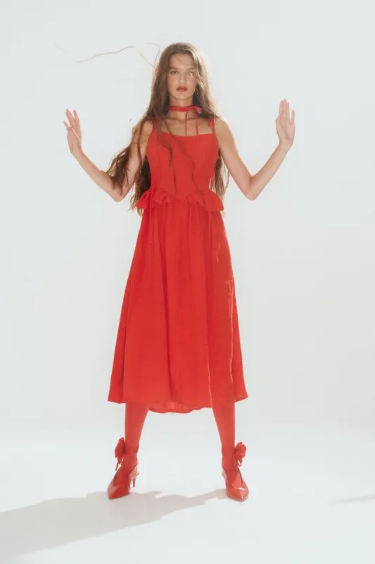 Imperfect Tessa Dress Red Linen sold by Eliza Faulkner