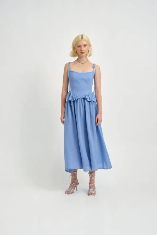 Imperfect Tessa Dress Blue Linen sold by Eliza Faulkner