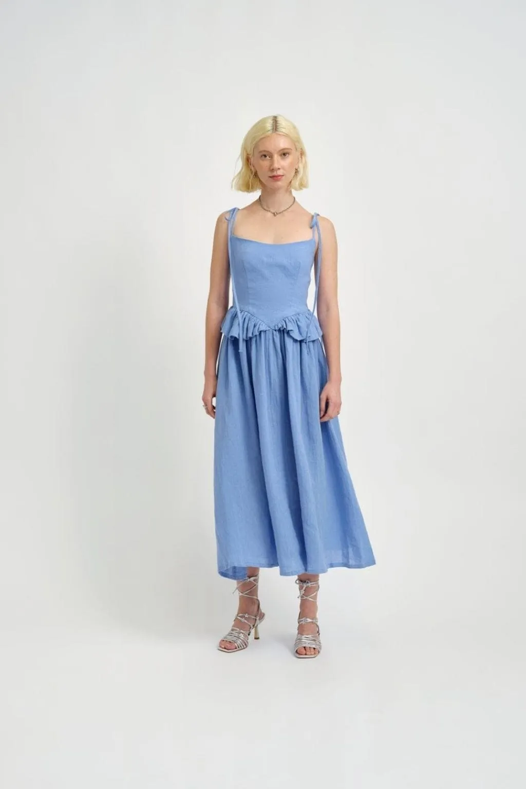 Imperfect Tessa Dress Blue Linen sold by Eliza Faulkner
