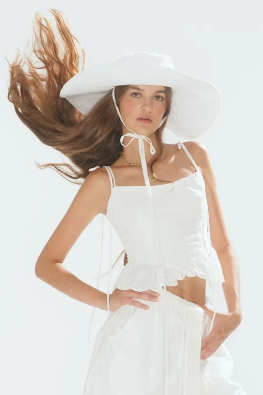Sample White Eyelet Hat made by Eliza Faulkner