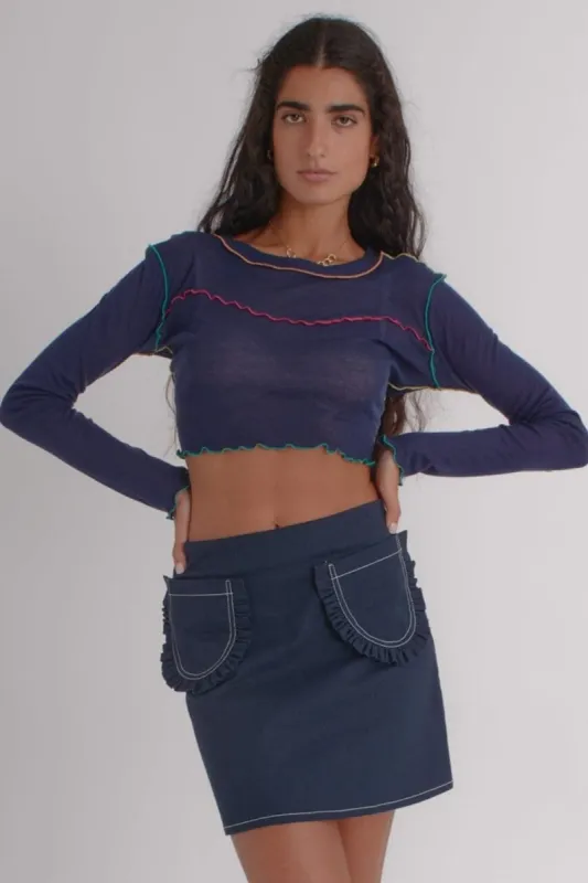 Imperfect Tate Mini Skirt Navy Twill sold by Eliza Faulkner