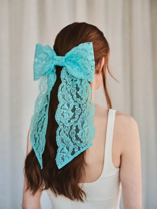 Lacey - Oversized bow on french barrette - Aqua blue sold by Heirloom Hats