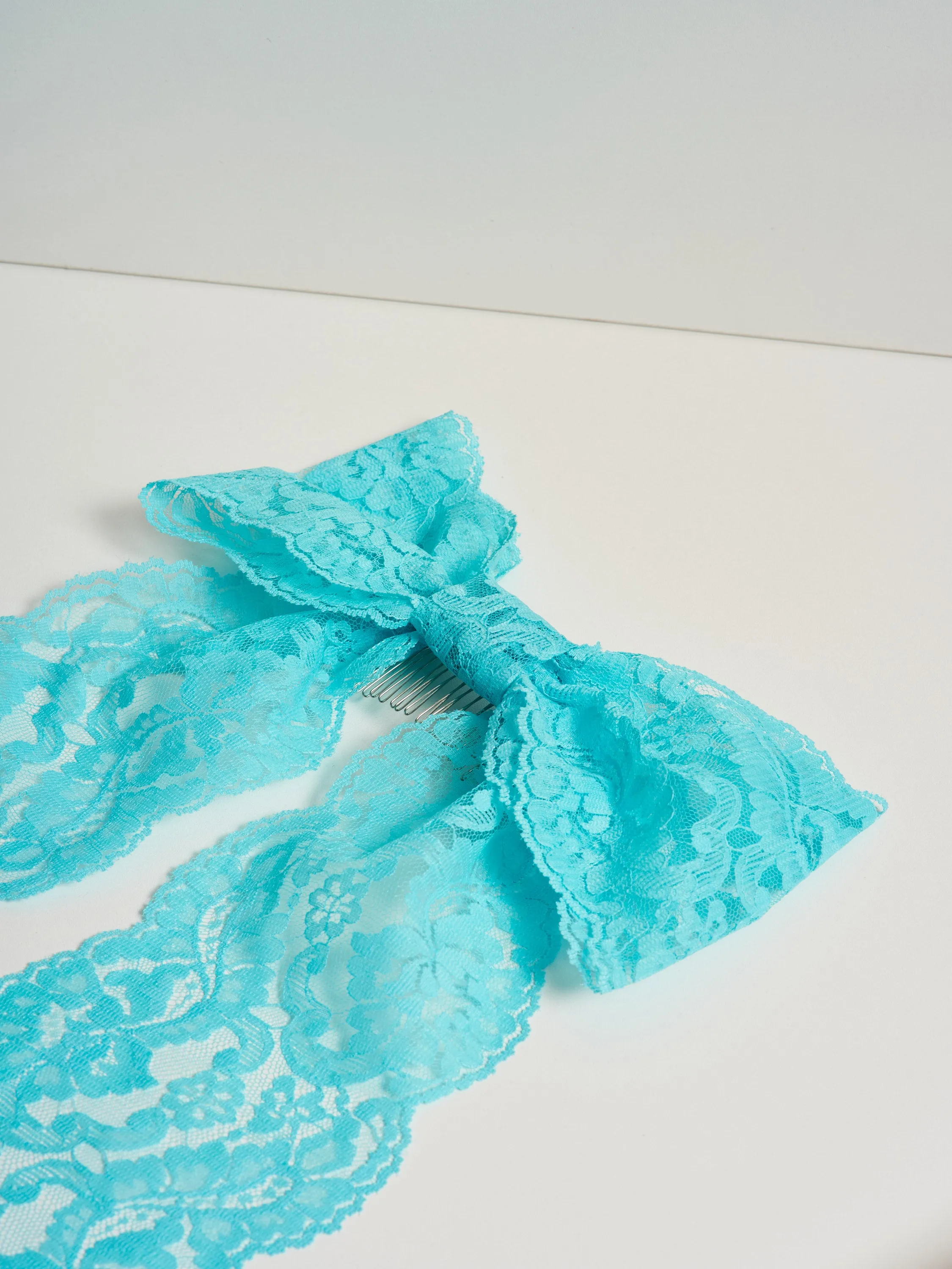 Lacey - Oversized bow on french barrette - Aqua blue sold by Heirloom Hats product image thumbnail 2