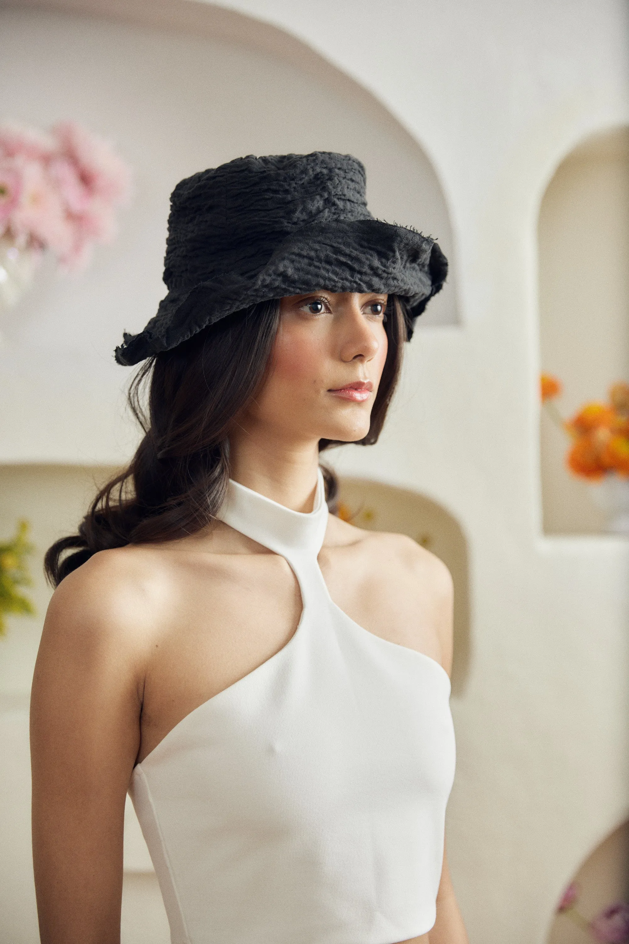 ''Not in a ruche'' linen bucket hat - Black sold by Heirloom Hats product image thumbnail 2