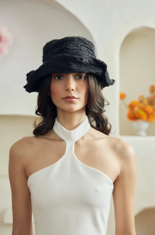 ''Not in a ruche'' linen bucket hat - Black sold by Heirloom Hats