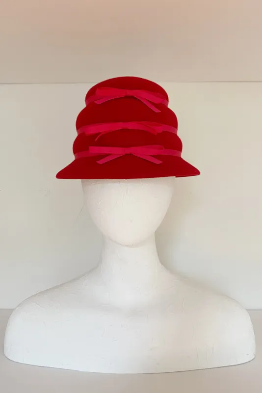 Turrell felt hat, red with bright pink grosgrain (SIZE MEDIUM) sold by Heirloom Hats