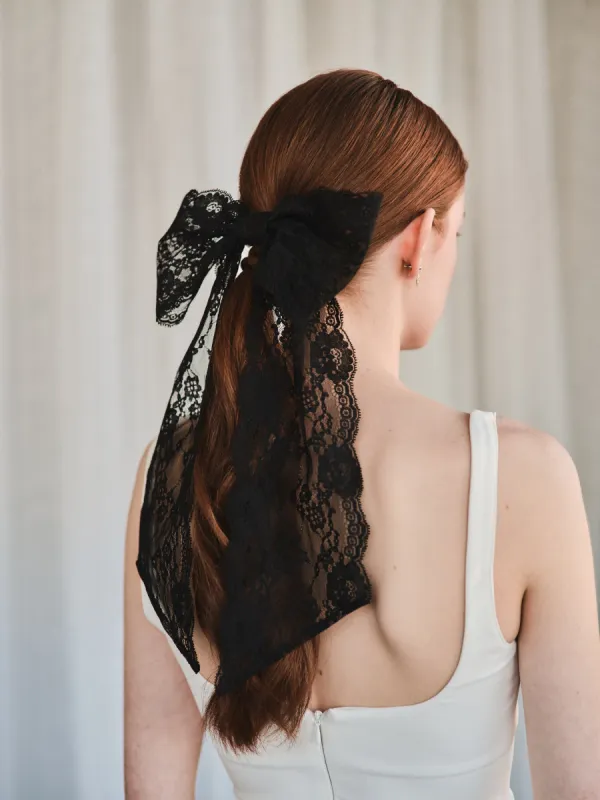 Lacey - Oversized bow on french barrette - Black sold by Heirloom Hats