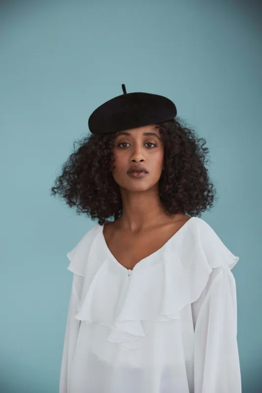 Medulla - A Modern, Minimalist Beret with Hidden Elastic for Secure Fit - Black sold by Heirloom Hats