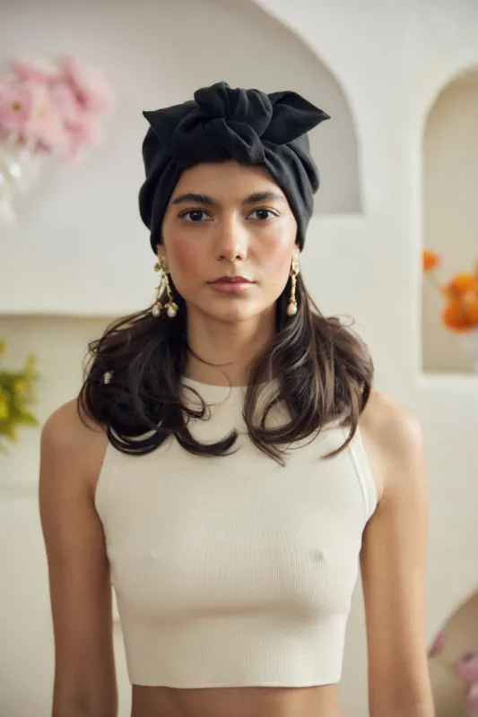 Parelli knotted turban hat - Black linen sold by Heirloom Hats
