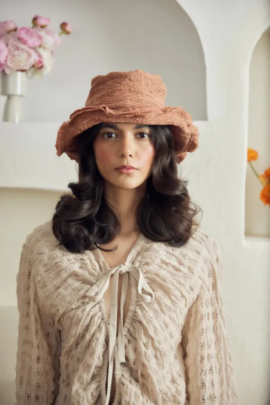 ''Not in a ruche'' linen bucket hat - Rust sold by Heirloom Hats