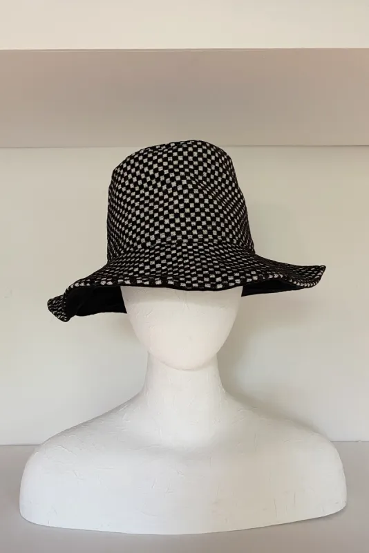 Checkered velvet and cotton twill bucket hat (SAMPLE SIZE MEDIUM) sold by Heirloom Hats