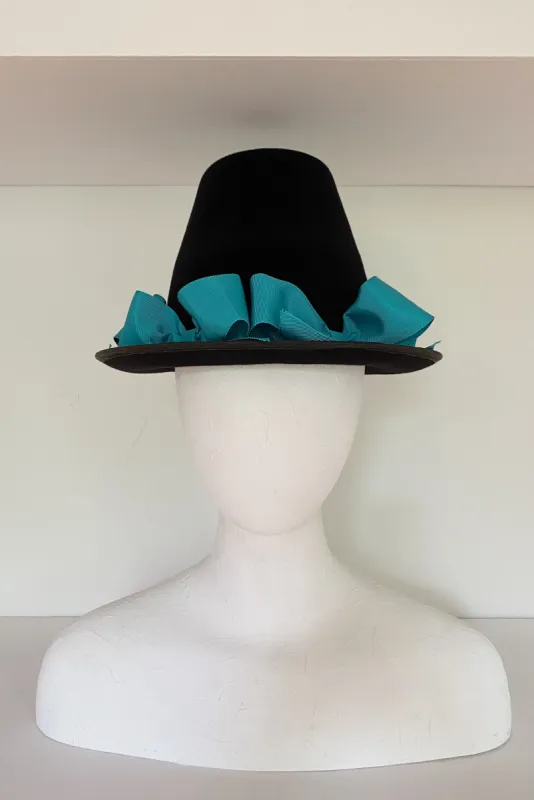 Dendrite black felt hat with teal grosgrain bows (SIZE MEDIUM) sold by Heirloom Hats