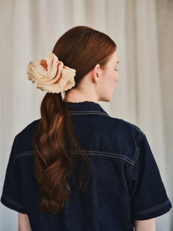 Azalea - Oversized linen pom on french barrette - Guava sold by Heirloom Hats