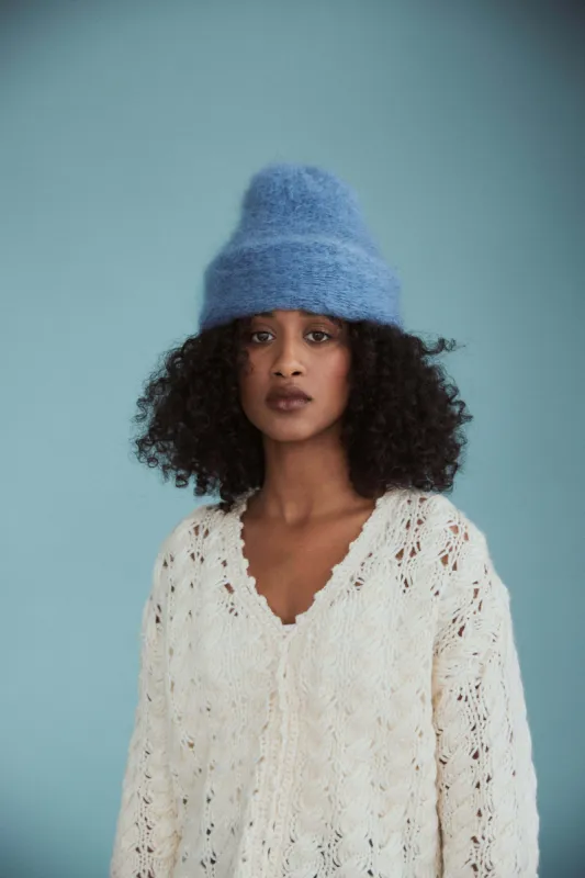Cloud mohair beanie | Steel blue sold by Heirloom Hats