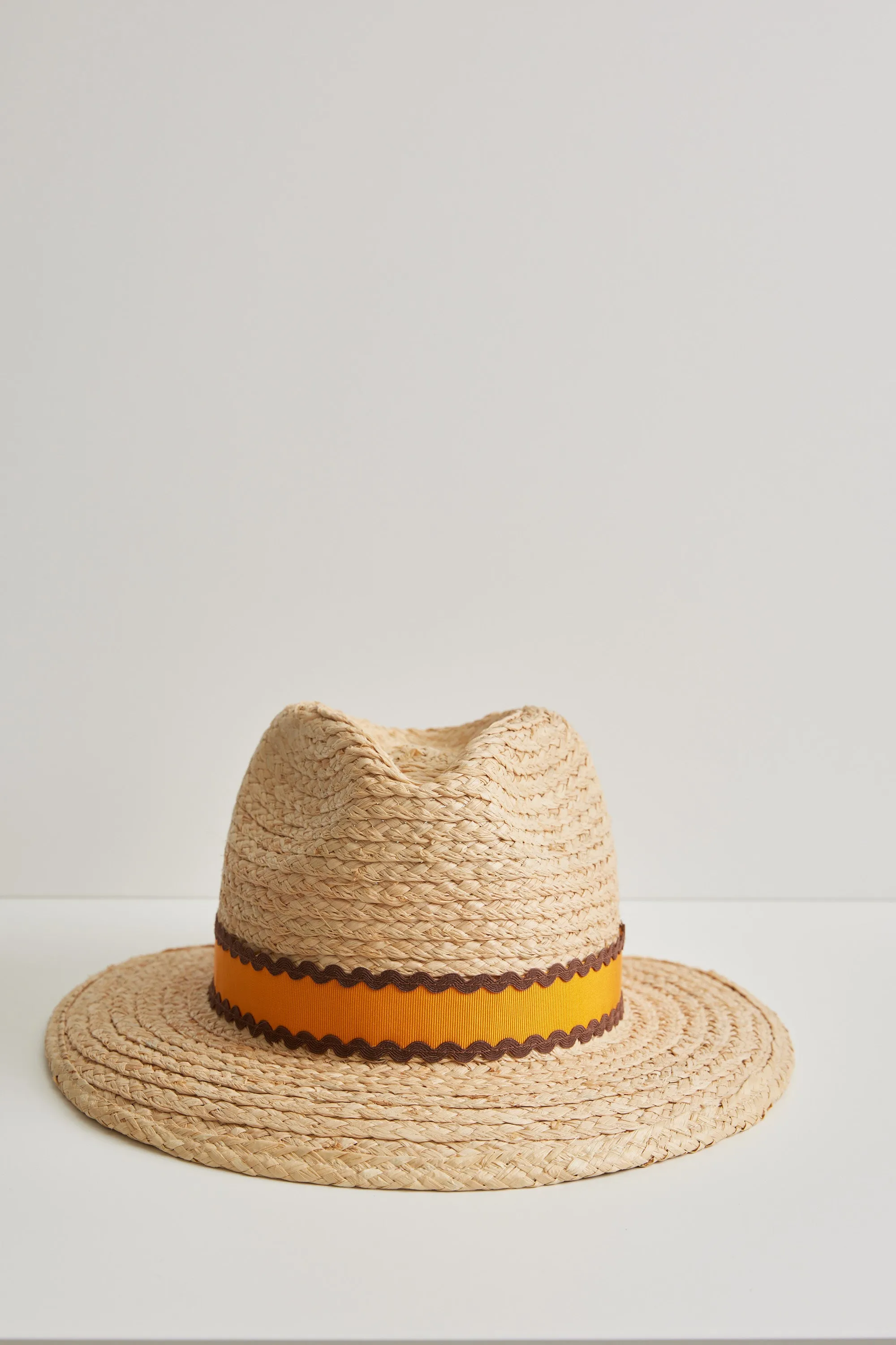 Anemone - Adjustable straw fedora hat - Orange ribbon with brown ric-rac sold by Heirloom Hats product image thumbnail 3