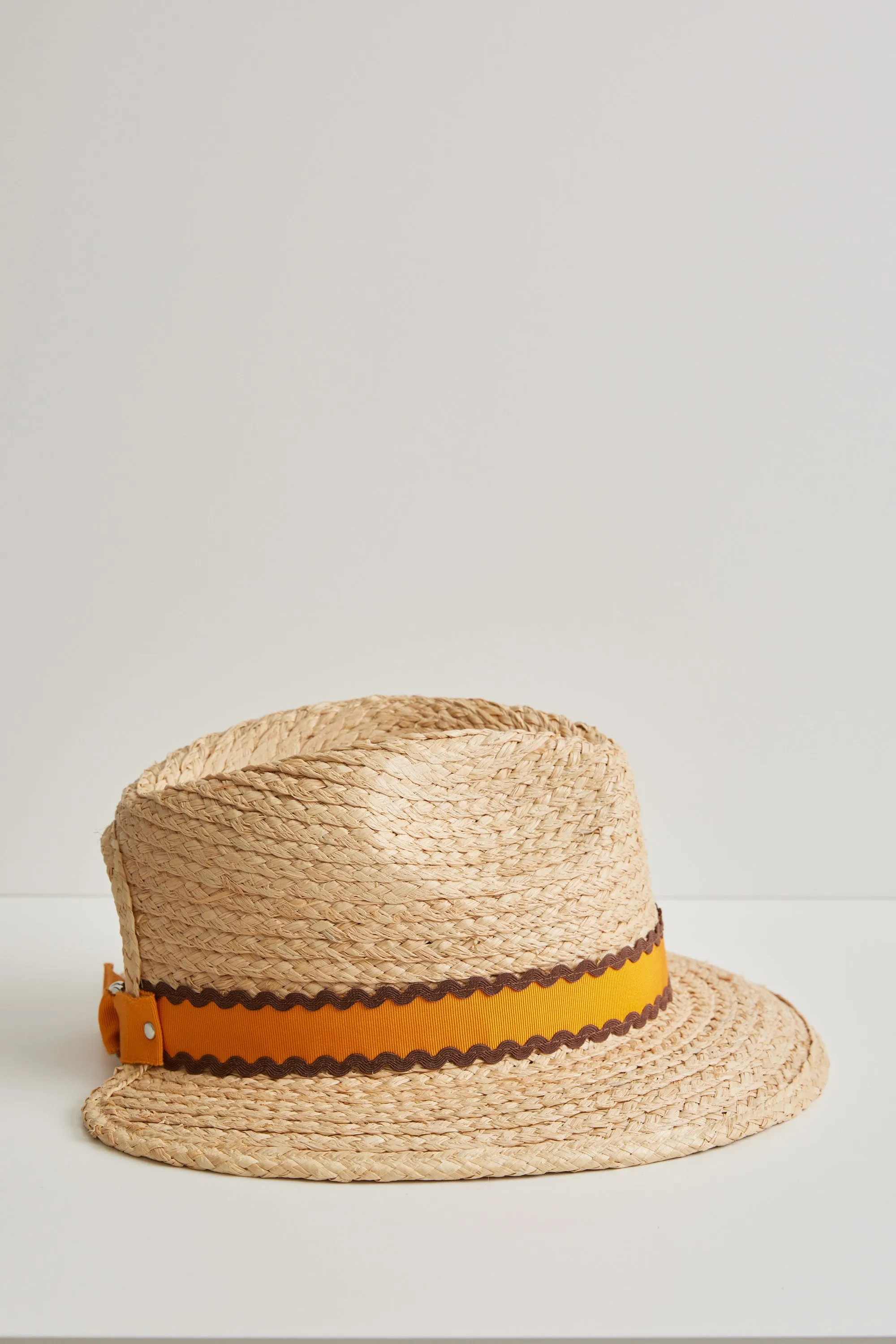 Anemone - Adjustable straw fedora hat - Orange ribbon with brown ric-rac sold by Heirloom Hats product image thumbnail 5