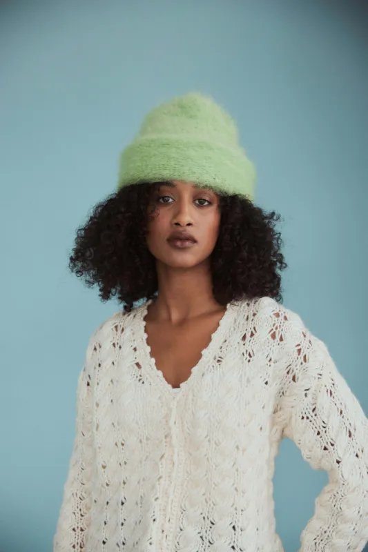 Cloud mohair beanie | Light slime sold by Heirloom Hats