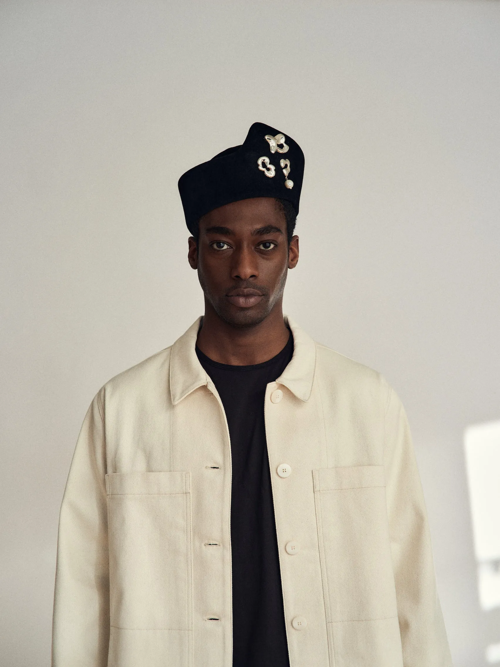 Heirloom Hats x Seola Atelier Ridge – Unisex Brimless Felt Hat in Black with silver brooches sold by Heirloom Hats product image thumbnail 3