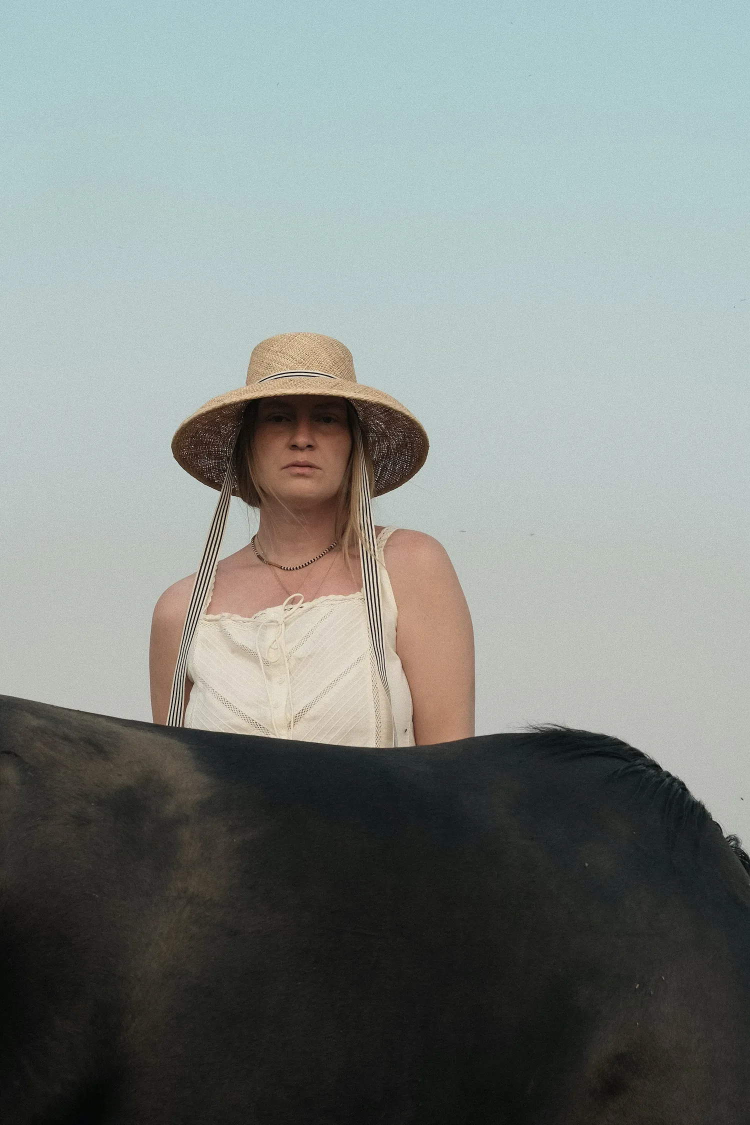 Calcarella – Classic Wide Brim Straw Boater Hat - Striped Detachable Ribbon sold by Heirloom Hats product image thumbnail 4