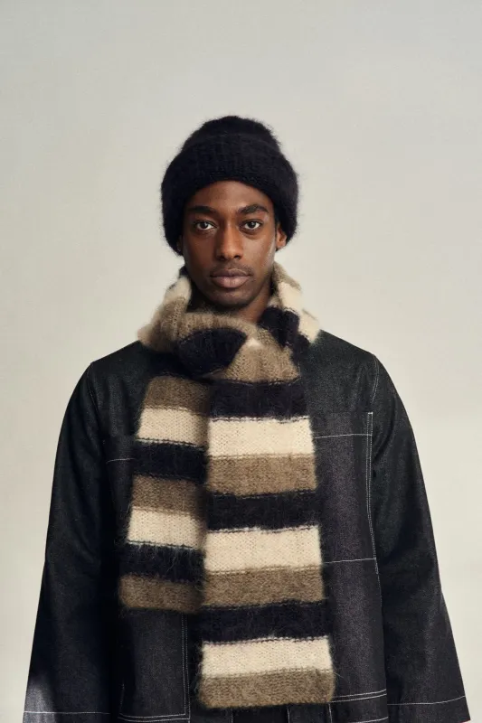Cloud mohair scarf | Black Stripes sold by Heirloom Hats