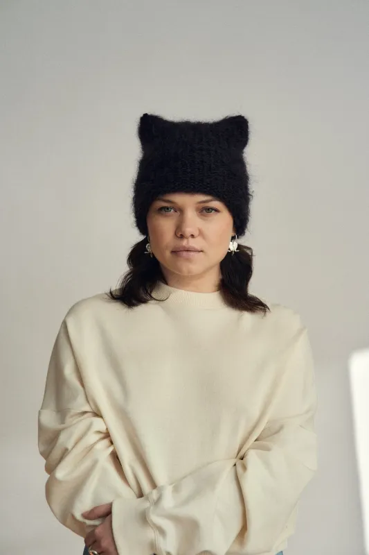 Purr mohair beanie | Black sold by Heirloom Hats