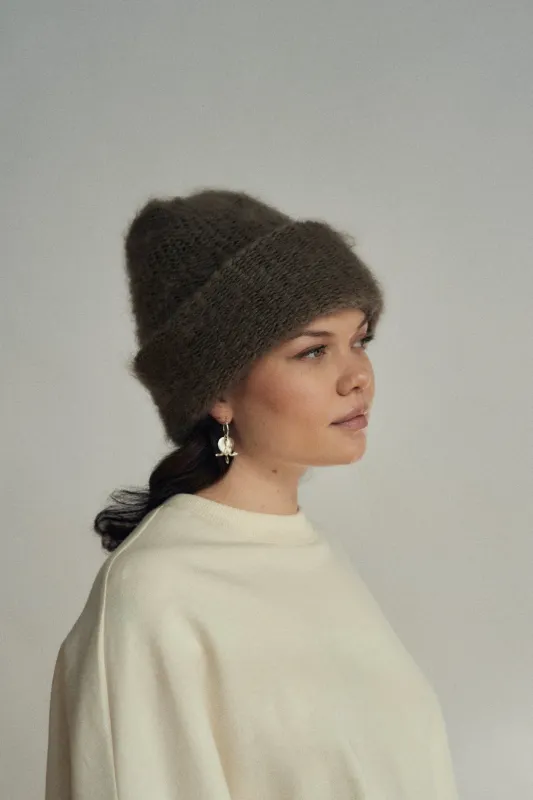 Cloud mohair beanie | Taupe sold by Heirloom Hats