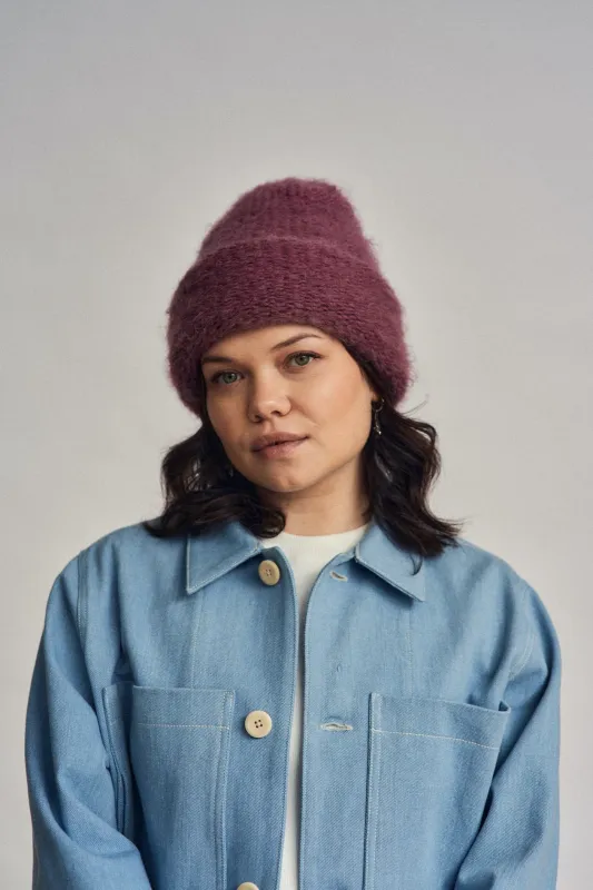 Cloud mohair beanie | Plum sold by Heirloom Hats