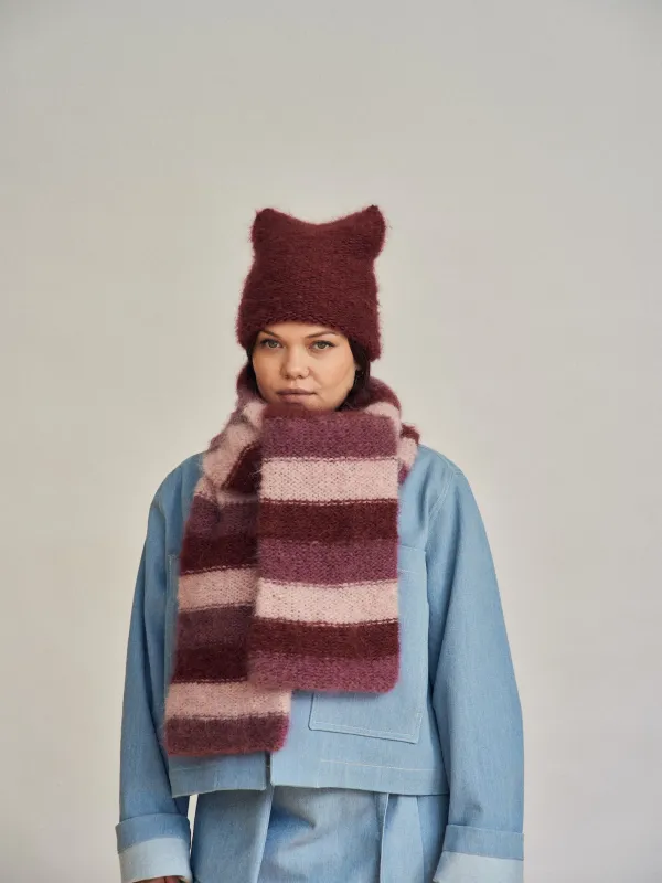 Cloud mohair scarf | Berries Stripes sold by Heirloom Hats
