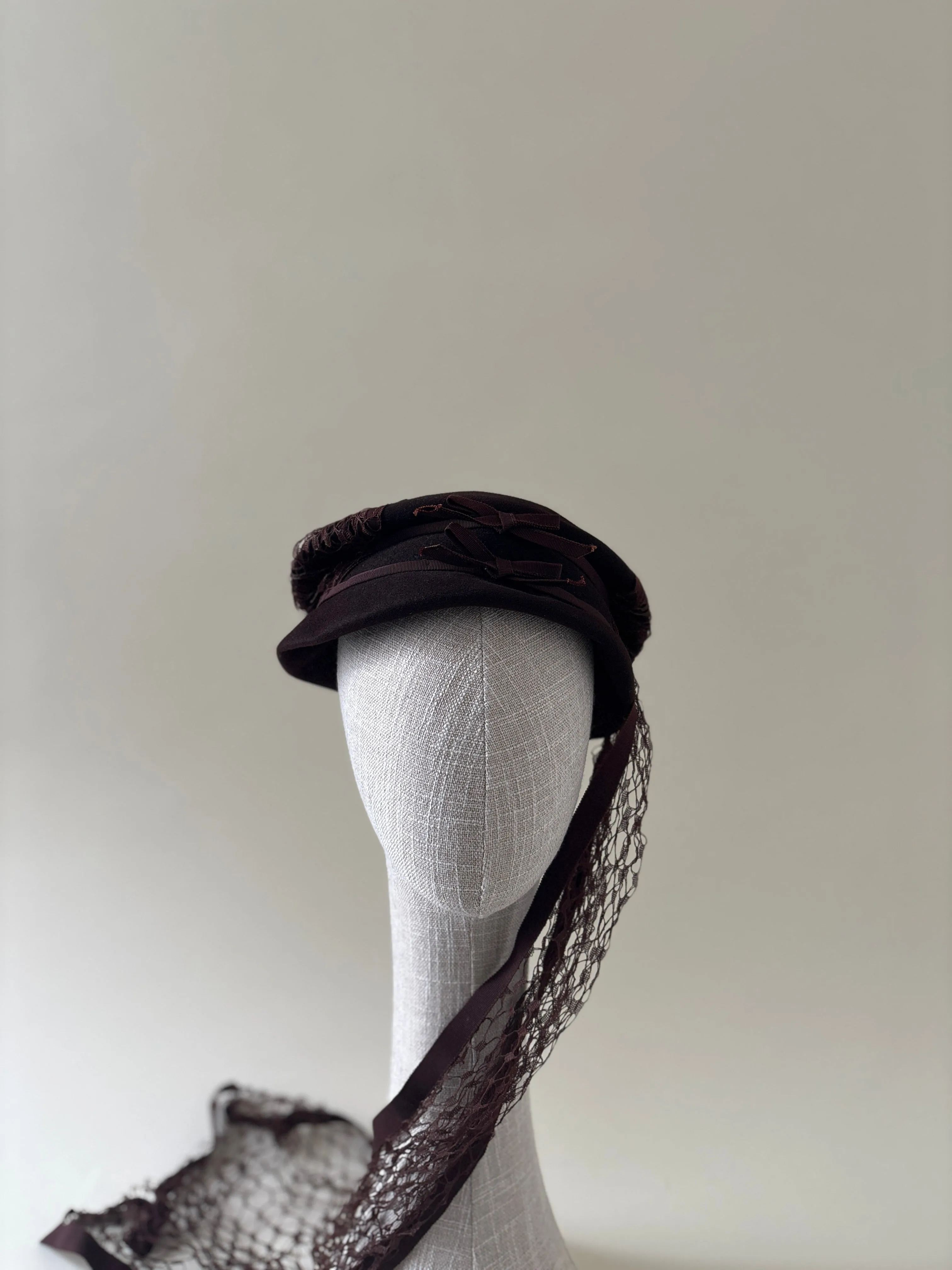 Vintage hat #068 | 1930's Brown fur felt hat with scarf sold by Heirloom Hats product image thumbnail 2