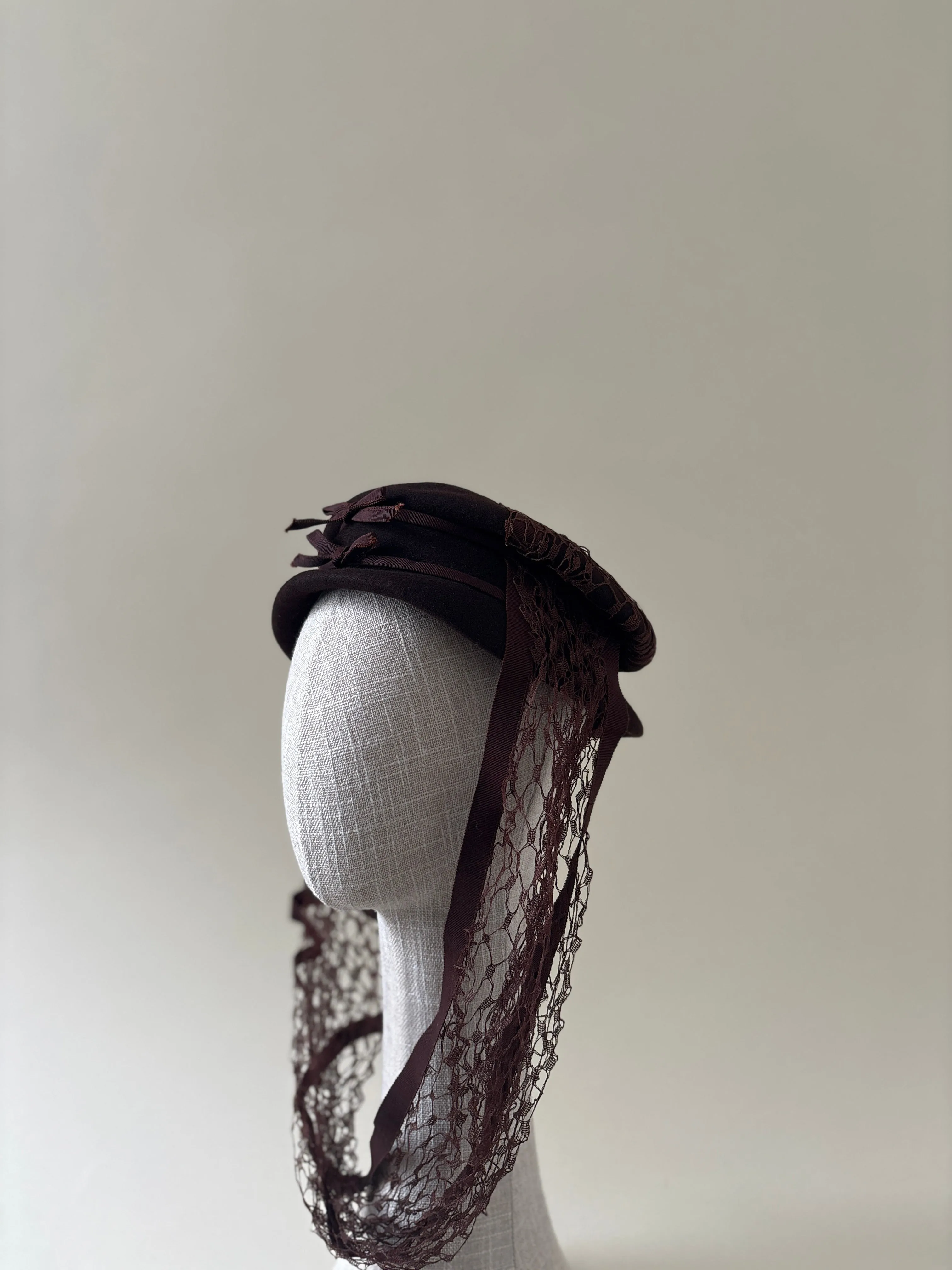 Vintage hat #068 | 1930's Brown fur felt hat with scarf sold by Heirloom Hats product image thumbnail 3