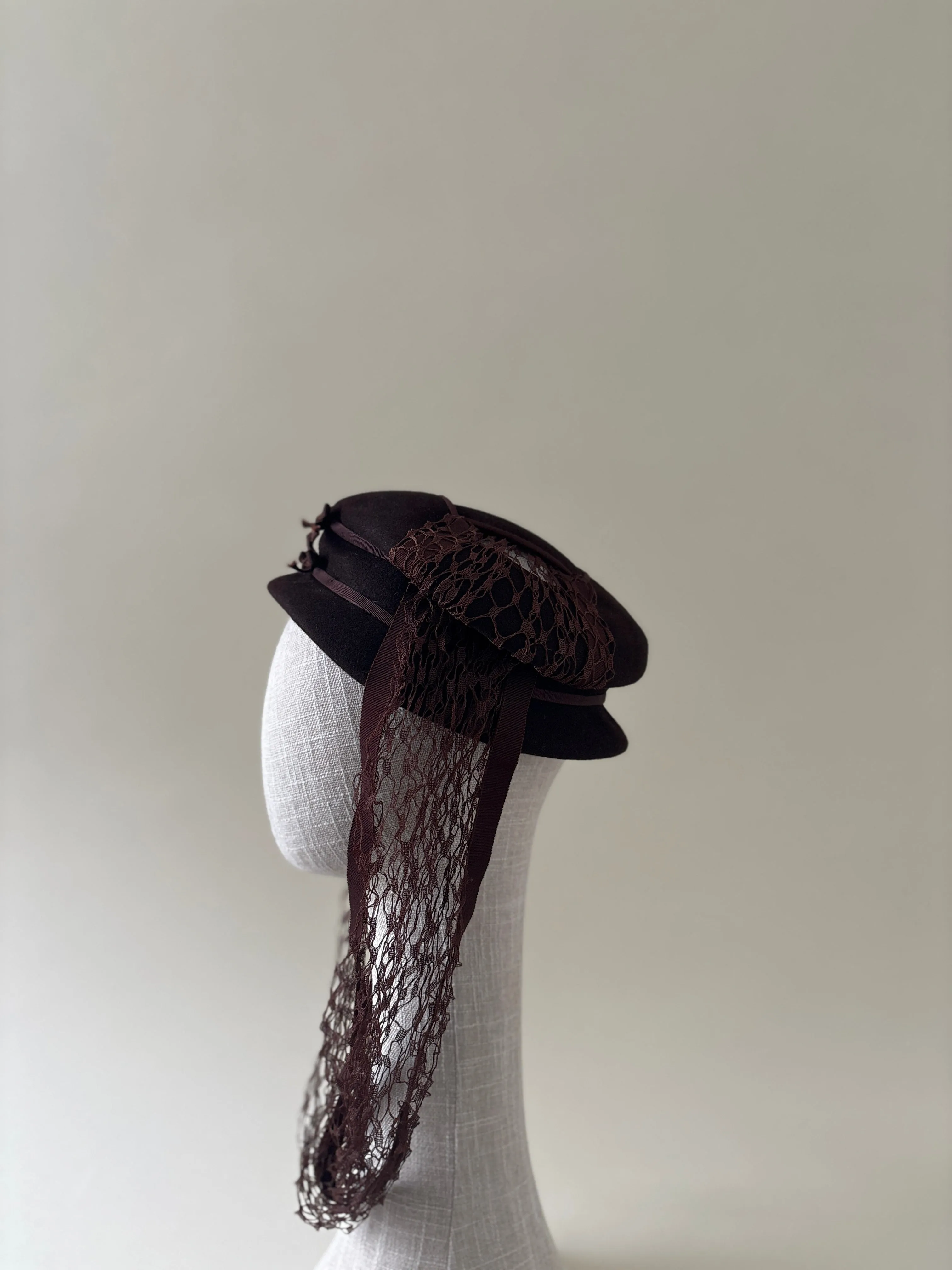 Vintage hat #068 | 1930's Brown fur felt hat with scarf sold by Heirloom Hats product image thumbnail 4