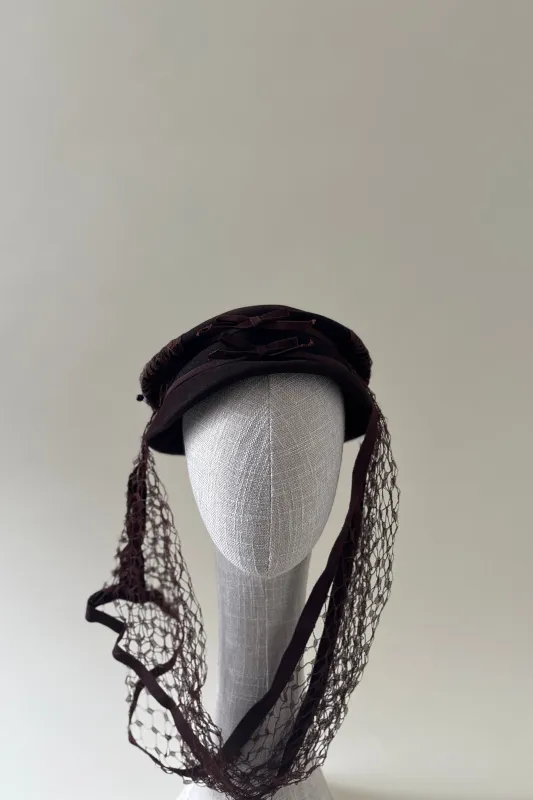 Vintage hat #068 | 1930's Brown fur felt hat with scarf made by Heirloom Hats