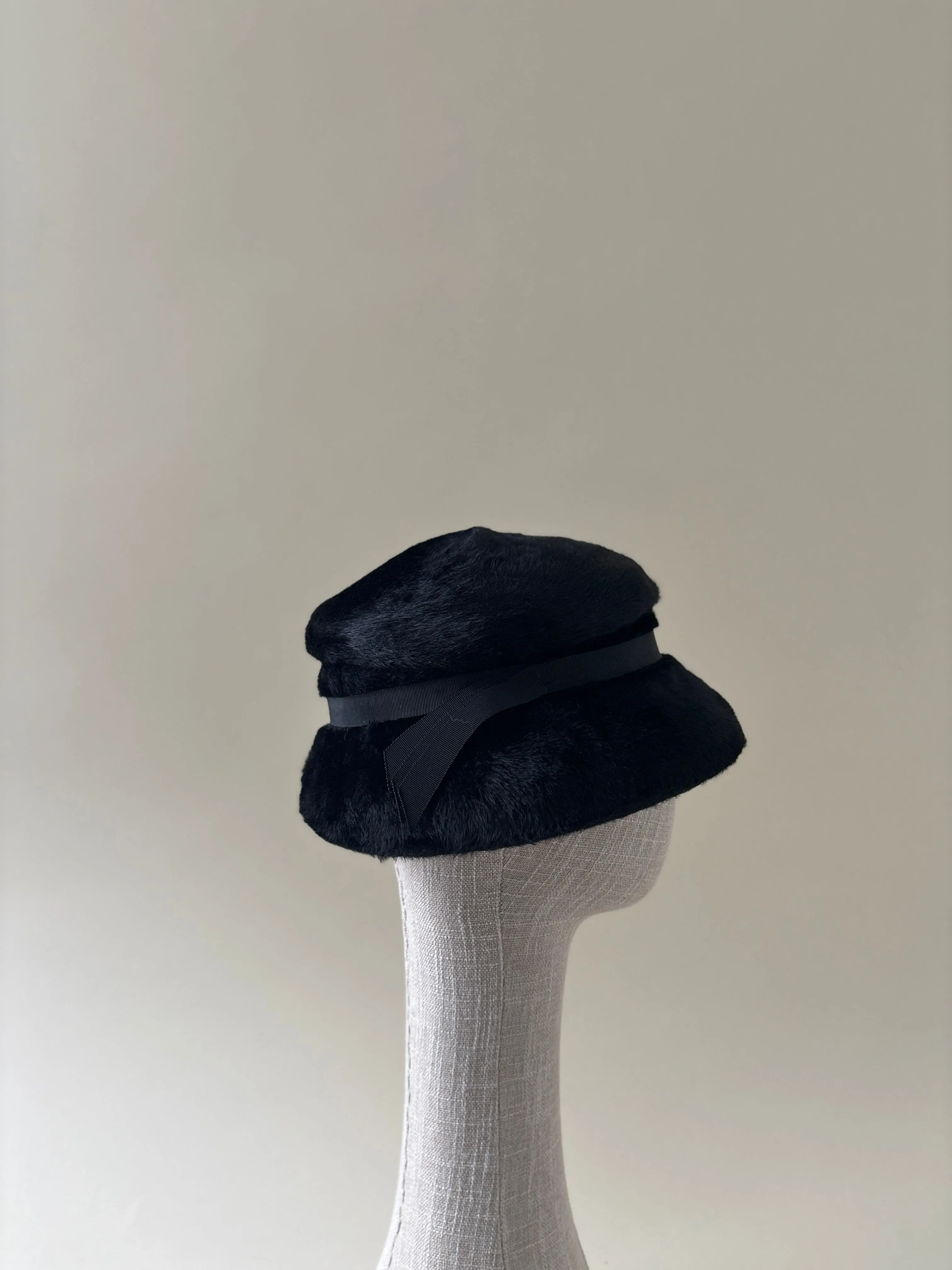 Vintage hat #062 | 1950's Black melusine fur felt mushroom hat sold by Heirloom Hats product image thumbnail 3